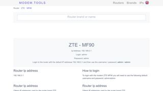 ZTE MF90 Default Router Login and Password - Modem.Tools