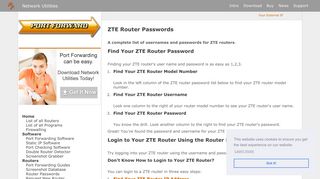 Default ZTE Router Passwords - Port Forward