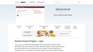 Pap.zu.ac.ae website. Student Access Program - Login.