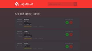 zukkoshop.net passwords - BugMeNot
