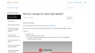 How do I change my router login details? – Community Fibre