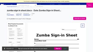 zumba sign in sheet.docx - Course Hero
