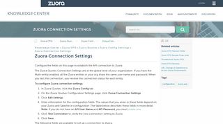 Zuora Connection Settings - Zuora