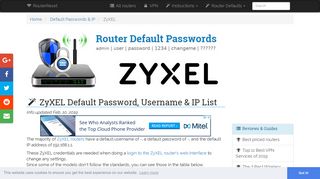 ZyXEL Default Password, Login & IP List (updated December 2018 ...