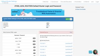 ZYXEL ADSL ROUTERS Default Router Login and Password