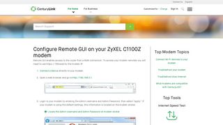 Configure remote GUI on your ZyXEL C1100Z | CenturyLink Internet ...