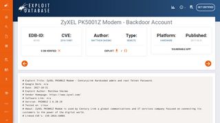 ZyXEL PK5001Z Modem - Backdoor Account - Exploit-DB