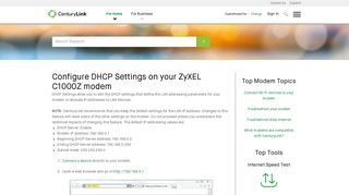 Configure DHCP Settings on your ZyXEL C1000Z | CenturyLink ...