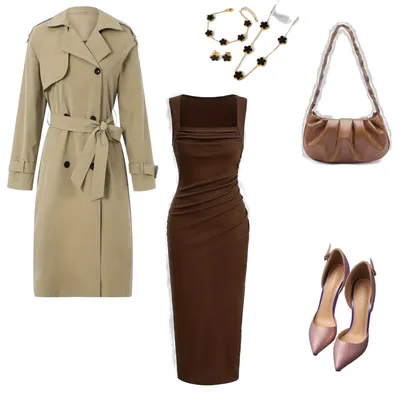 Classic dress and timeless trench paired with sparkling heelsoutfit