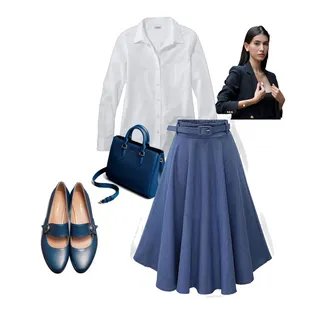 Blue Denim A-Line Midi Skirt Ensemble