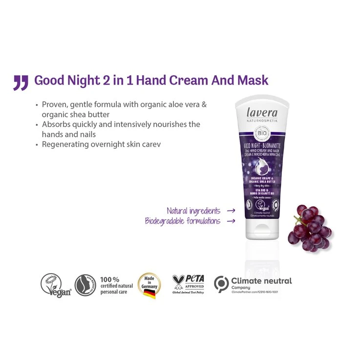 5e7c91f019683bf79117 Good Night 2In1 Hand Cream & Mask Wirh Organic Grape & Organic Shea Butter - For Very Dry Skin 75ml/2.6oz - Image 2