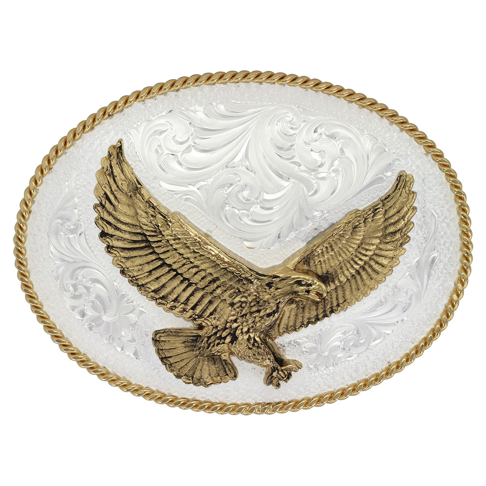 Silver Engraved Western Belt Buckle with Large Eagle