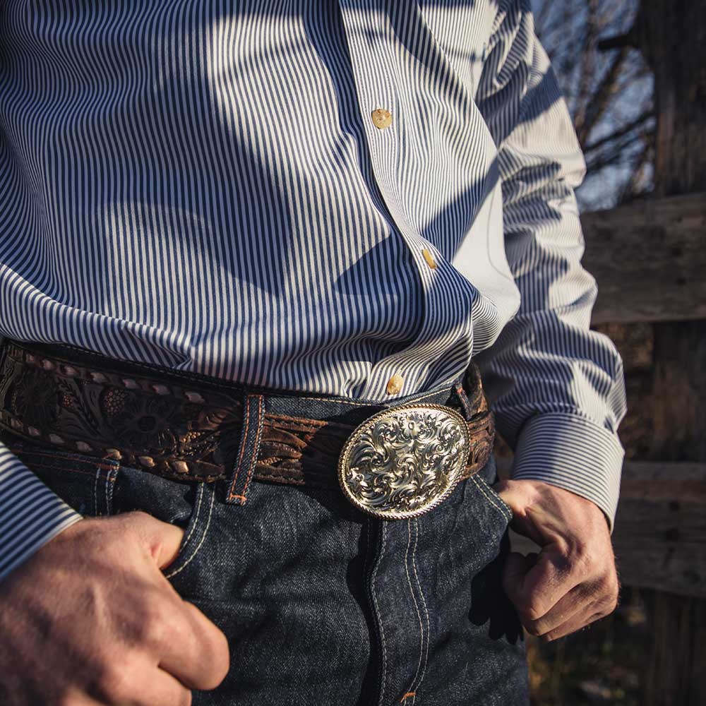 Small Two-Tone Engraved Western Buckle