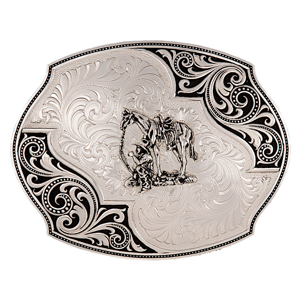 Western Lace Whisper Flourish Buckle with Cowboy and Horse