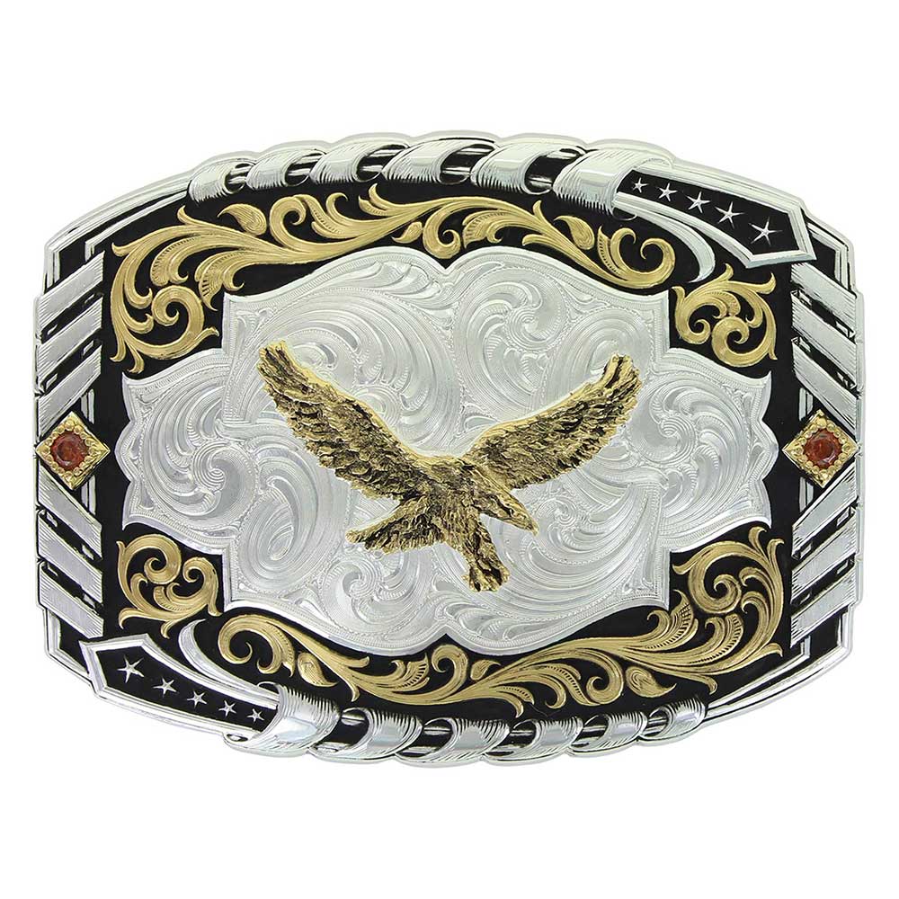 Etched Leather and Brass American Eagle Belt Buckle -  Israel