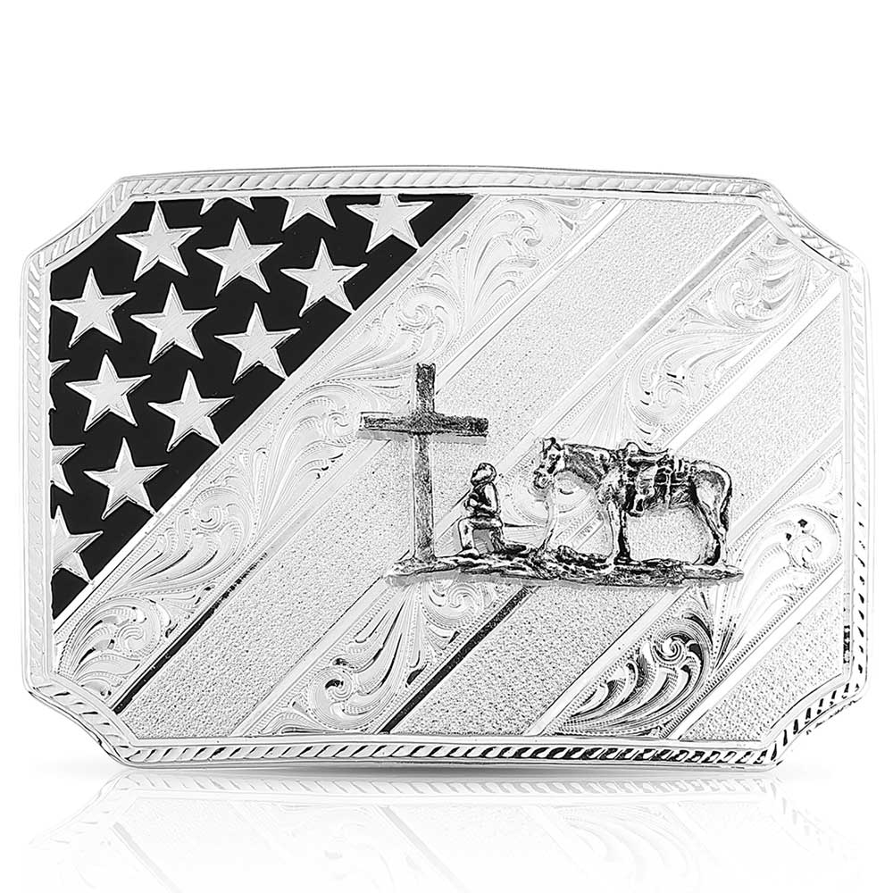 All American Christian Cowboy Silver Buckle