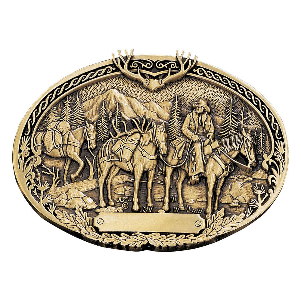 Pack Horses and Rider Brass Heritage Attitude Belt Buckle