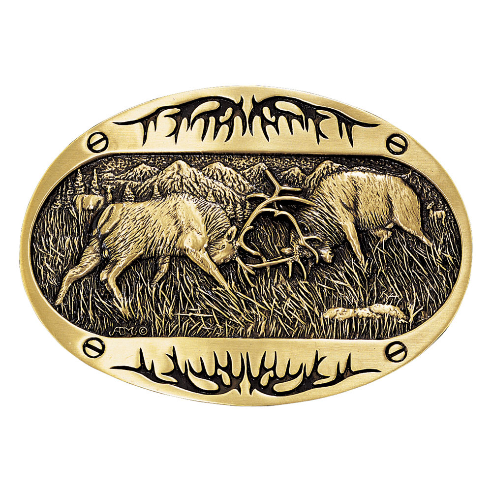 Fighting Elk Brass Heritage Attitude Belt Buckle