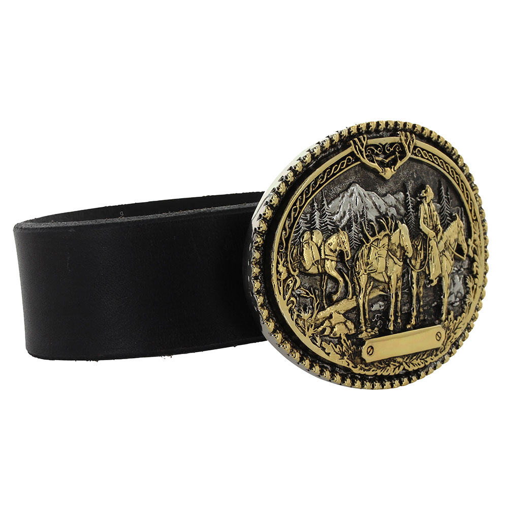 Pack Horses and Rider Two Tone Attitude Belt Buckle