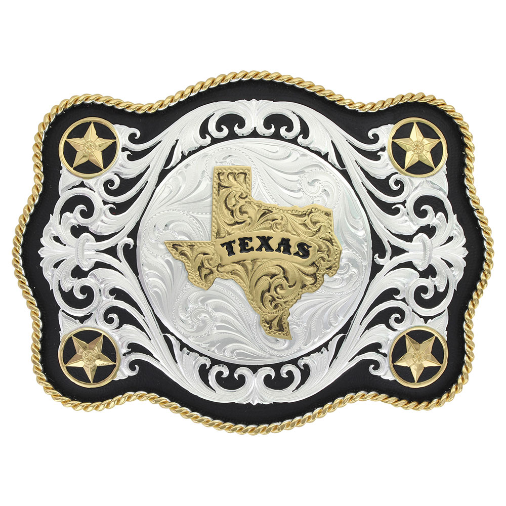 Scalloped Sheridan Style Western Belt Buckle Texas State