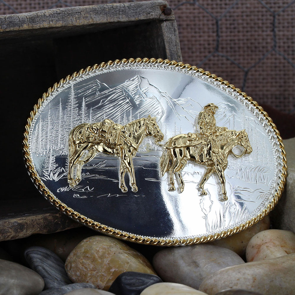 Western Horse Belt Buckle Silver