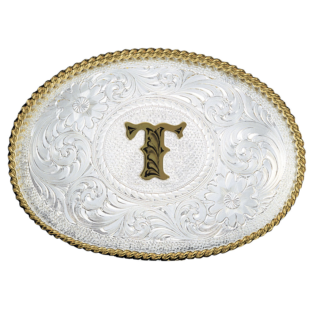 Montana Silversmiths Initial T Western Belt Buckle - Western Belt Buckles