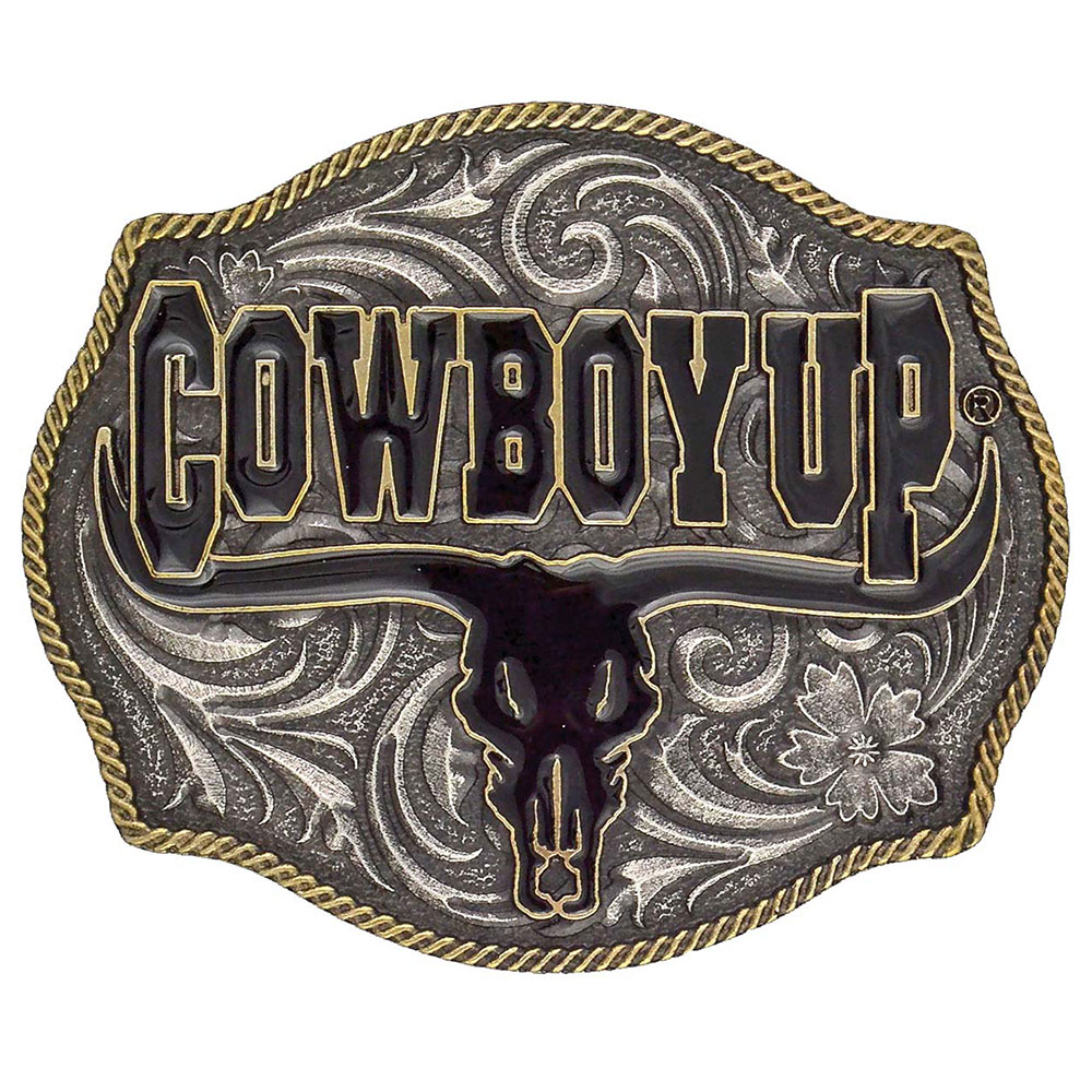 Cowboy Up Says the Bull Two-Tone Attitude Buckle