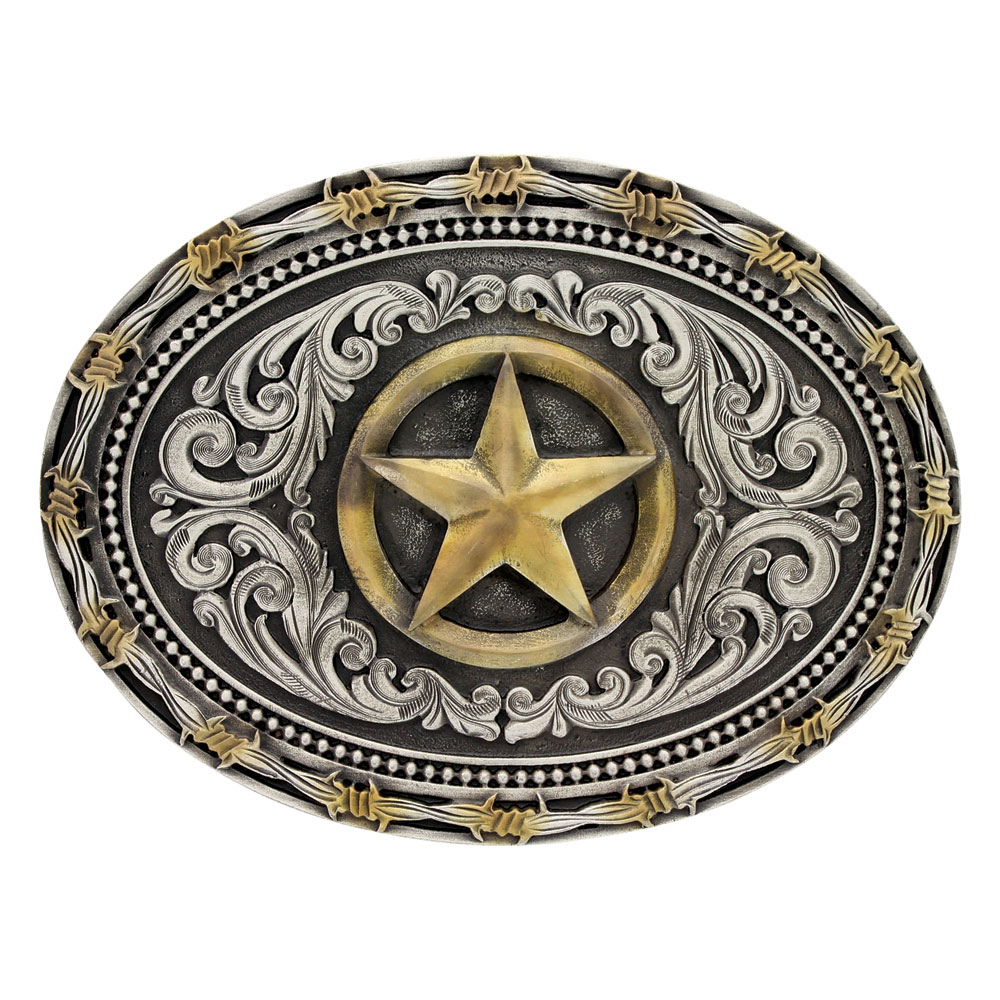Two tone Rope & Barbed Wire Classic Impressions Lone Star Attitude Buckle