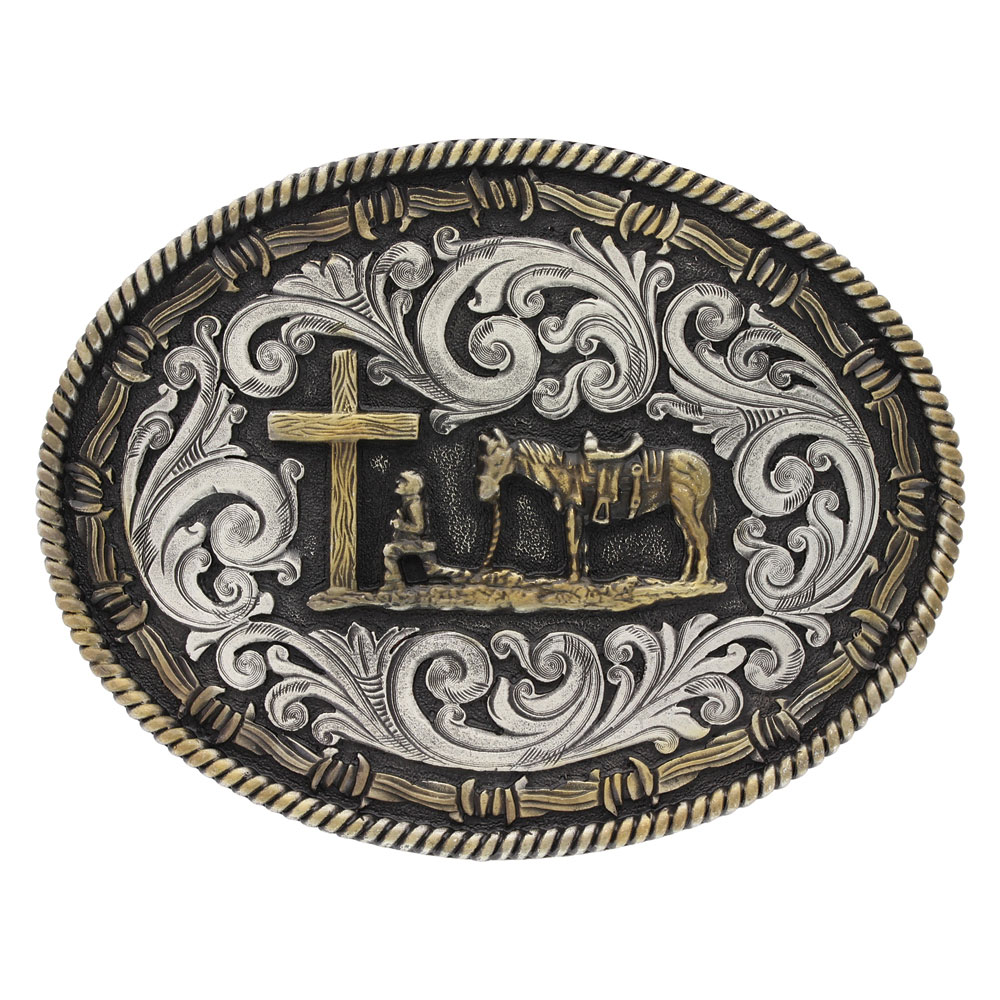 Two tone Rope & Barbed Wire Classic Impressions Christian Cowboy Attitude Buckle