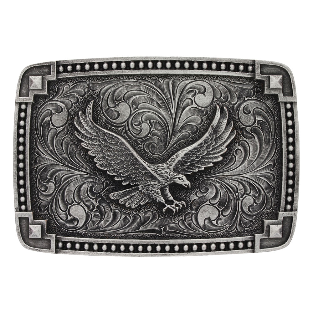 Classic Antiqued Tied at the Corners Attitude Buckle with Soaring Eagle