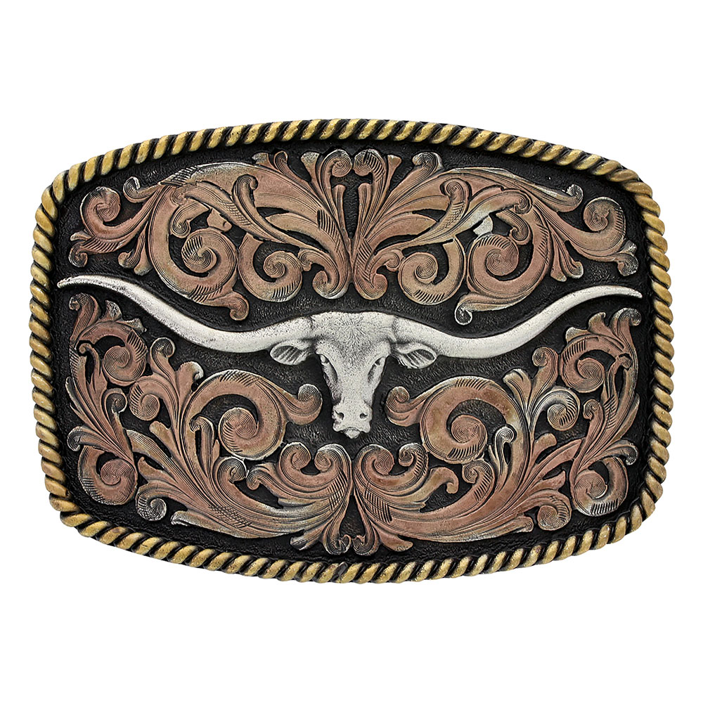 Ariat Silver Longhorn Motif Rectangle Buckle A37008