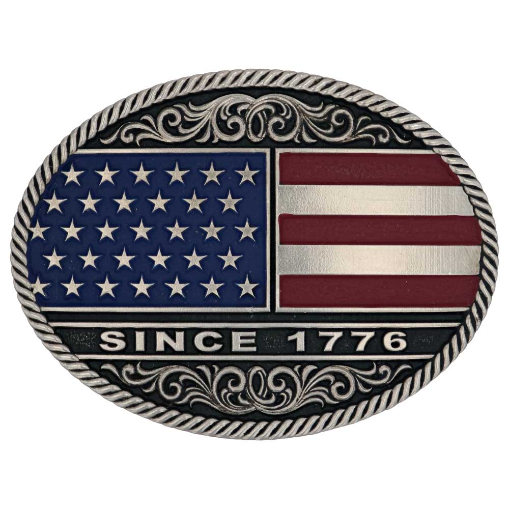 Trimmed Circular American Flag Attitude Belt Buckle