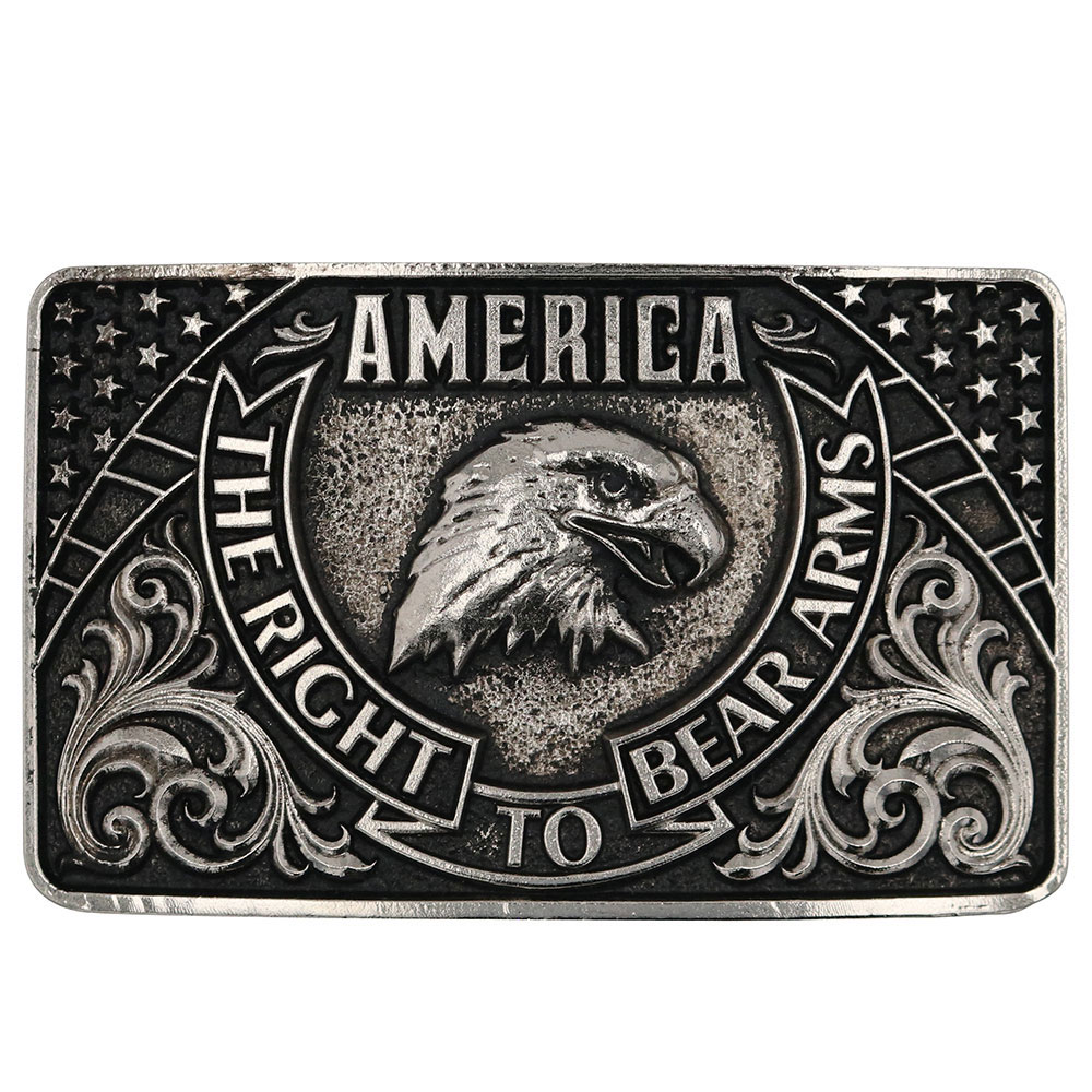 Western Antique Silver Engraved American Eagle Belt Buckle