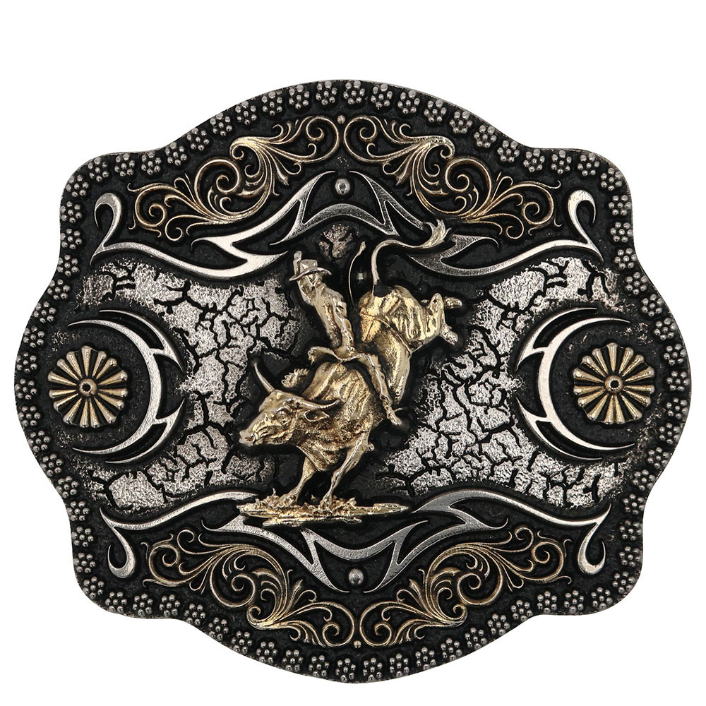 A-Blaze Filigree Framed Bull Rider Attitude Belt Buckle