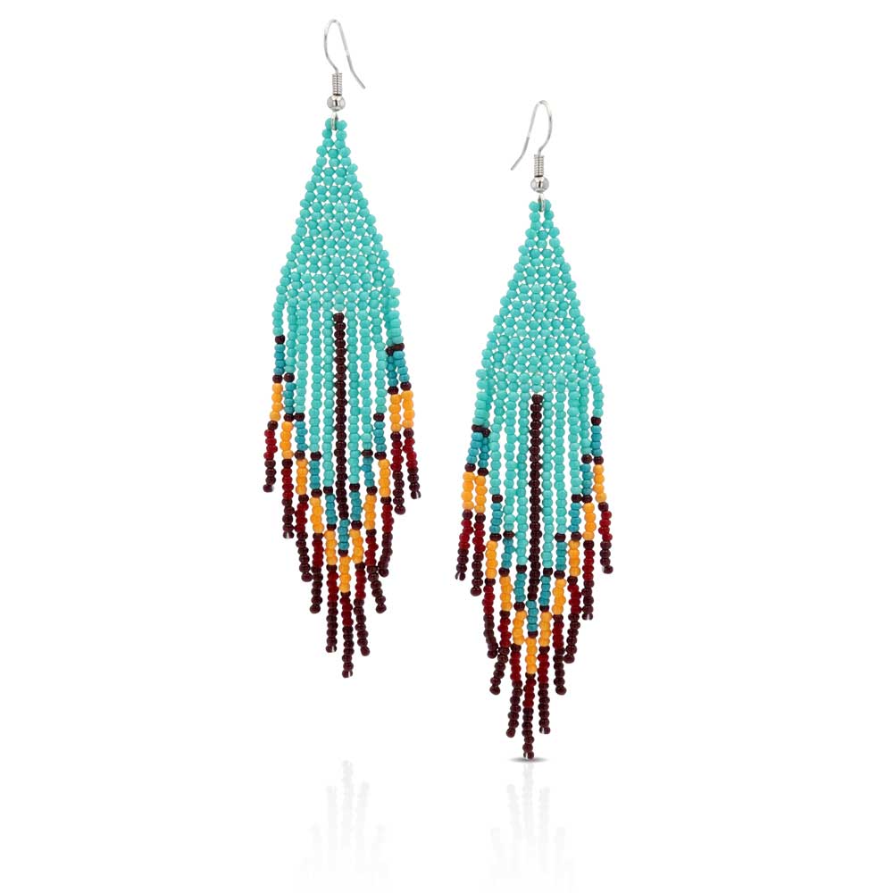 Western Seed Bead Fringe Earrings ~ Turquoise Navajo