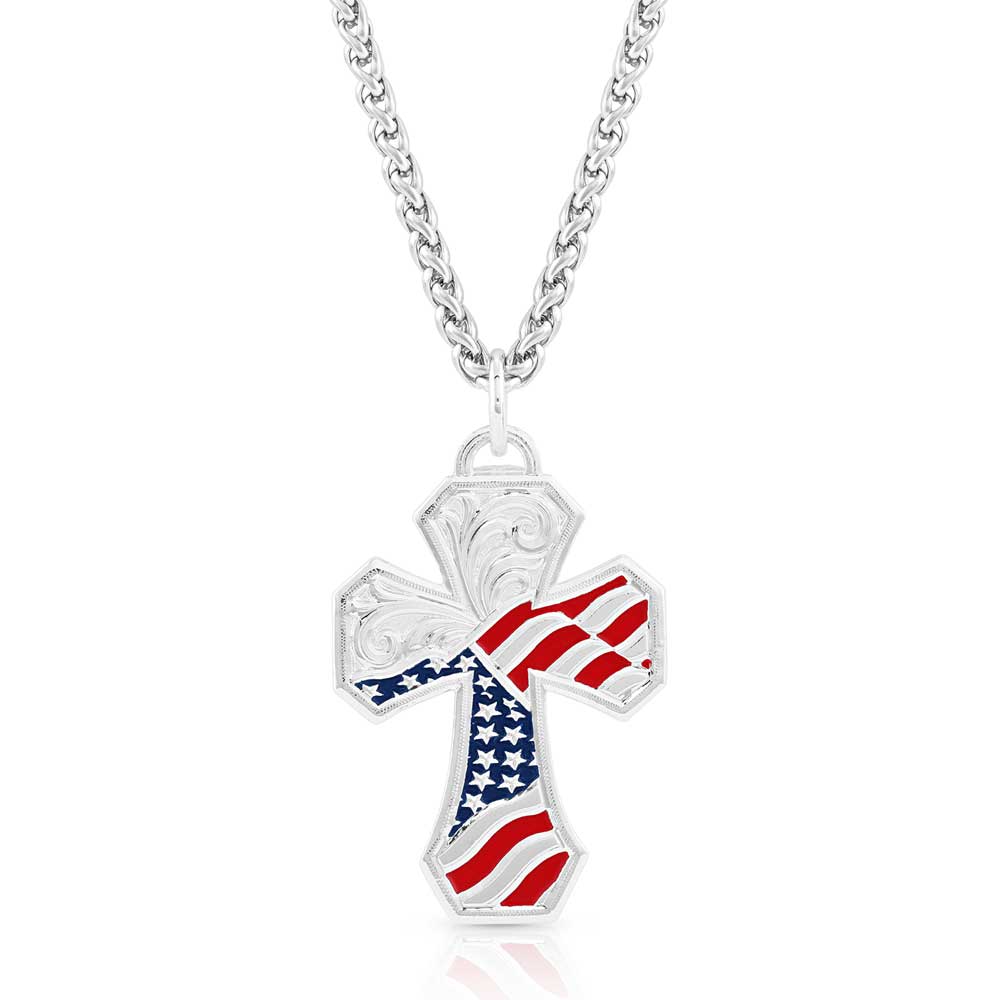 American Flag Patriotic Cross Pendant Necklace Religious Jewelry for Men