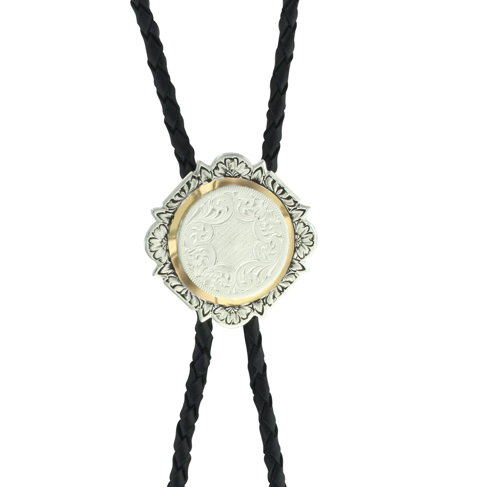 Custom Silver and Gold Engraved Bolo Tie (1.75