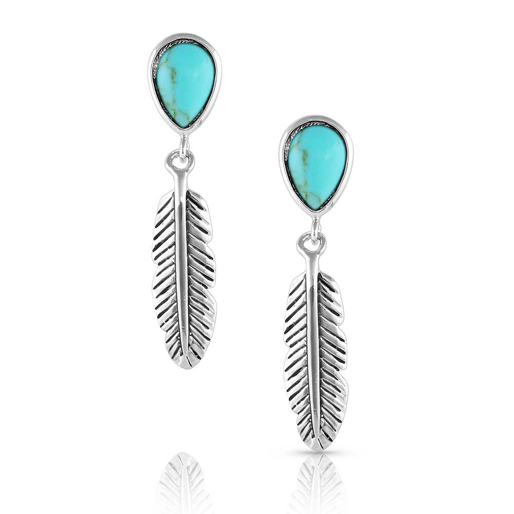 Spirit Tears Turquoise Feather Earrings