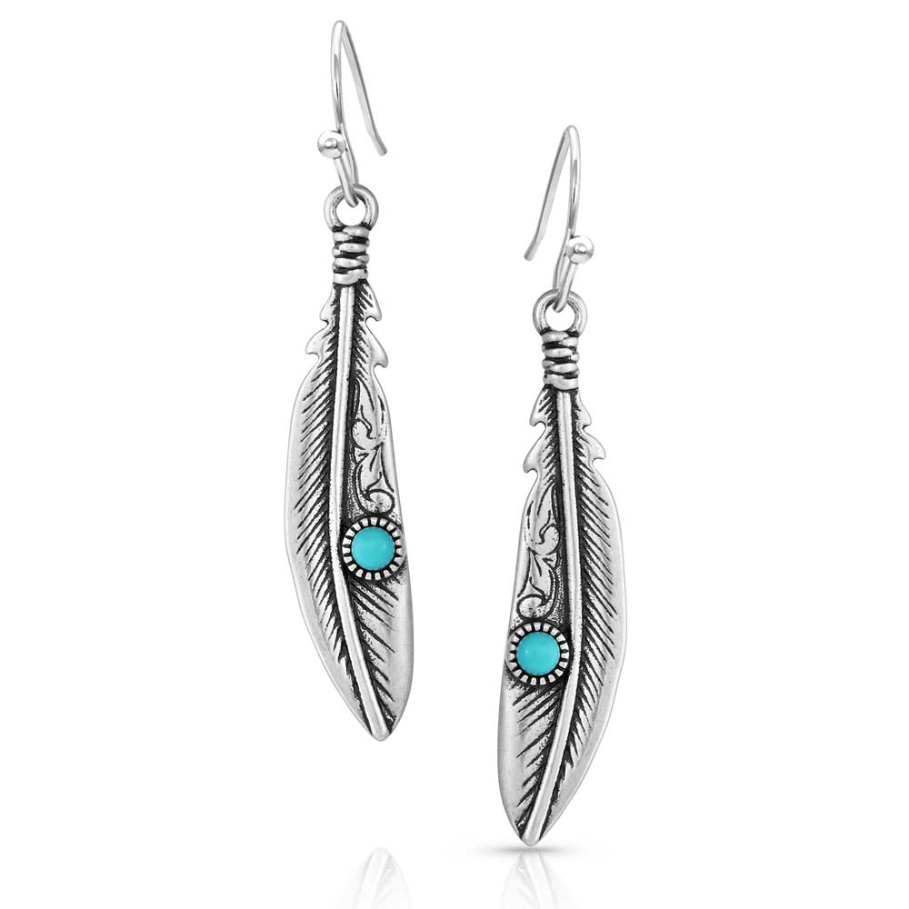 Silver feather deals earrings with turquoise