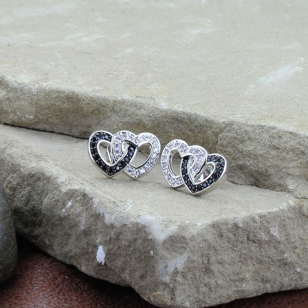 Black Crystal Double Heart Earrings