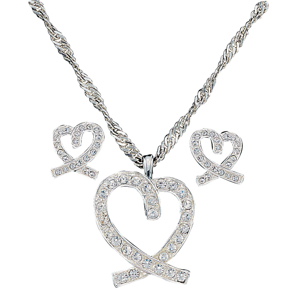 A Caring Heart in Clear Rhinestones Jewelry Set
