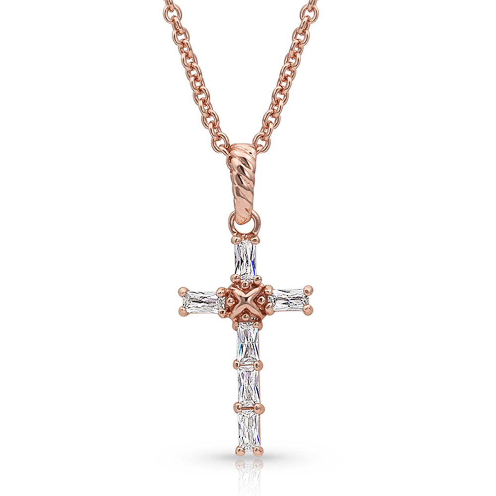 Entwined Rose Gold Brilliant Cross Necklace | Montana Silversmiths