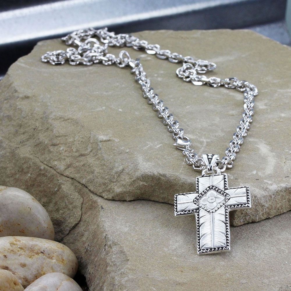 Banded Feathered Cross Necklace