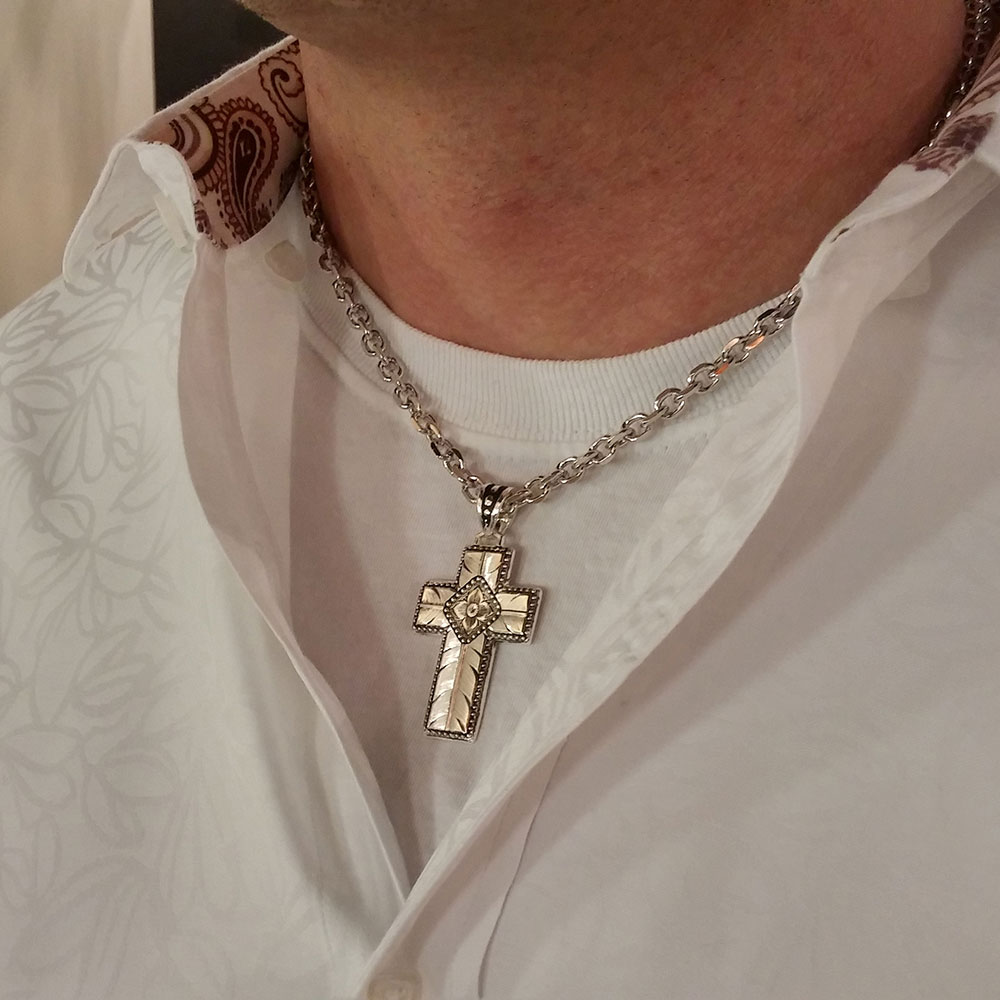 Banded Feathered Cross Necklace