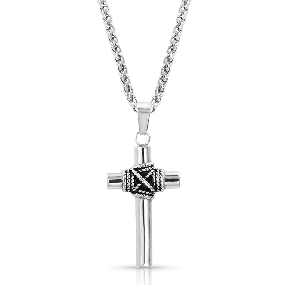 Men's Rope-Textured Cross Pendant in Stainless Steel with Gold-Toned IP -  24