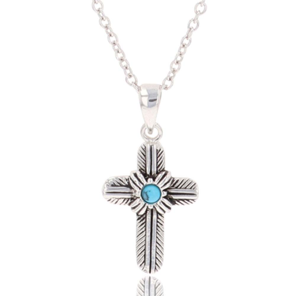 Feathered Cross Turquoise Center Necklace