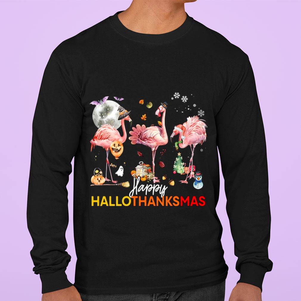 Premium Flamingos Happy HalloThanksMas Halloween Thanksgiving Christmas Shirt 3