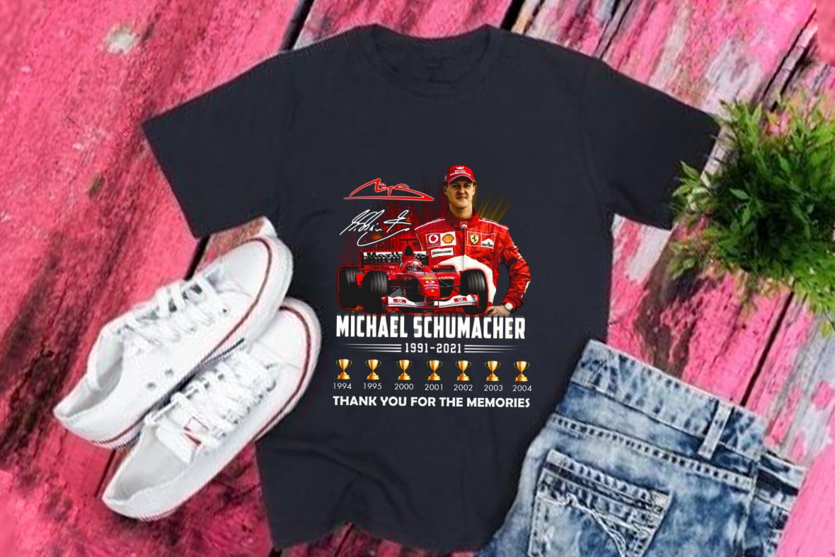Formula 1 Michael Schumacher Cups Shirt, Michael Schumacher And Cups Signatures Thank You For The Memories Shirt