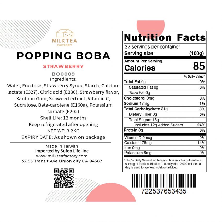 Popping Boba Strawberry Flavor BO0009 Milk Tea Factory