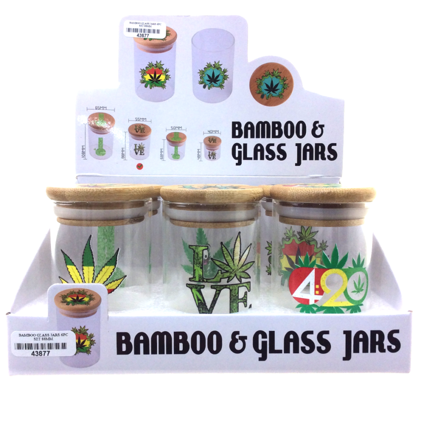BAMBOO GLASS JARS 6PC SET 88MM